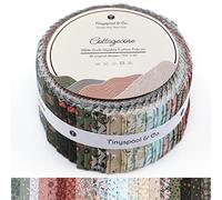 Tinyspool & Co. Jelly Roll Fabric Strips for Quilting, Crafting, and Sewing, 40 Strip Assorted Bundle, Soft Cotton for Blanket, Rug, Upholstery, Home Decor, and Purse Making, Cottagecore