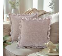 TINYSUN Scalloped Decorative Pillow Covers - Set of 2, Double-Sided Embroidered Scallop Design, Premium Chenille Cushion Covers for Living Room Sofa Couch Bed(Dusty Pink,18x18 Inch)