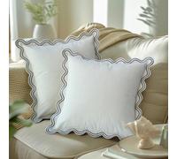 TINYSUN Scalloped Decorative Throw Pillow Covers - Set of 2, Double-Sided Embroidered Scallop Design, Premium Winter Cushion Covers for Living Room Sofa Couch Bed(Cream White,18x18 Inch)