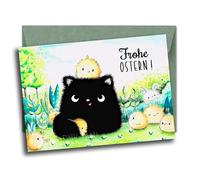 TinyTami Cute Easter Card with Cat and Chick Postcard Premium Greeting Card for Easter in A6 Format with High Gloss and Envelope