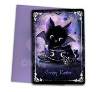 TinyTami Gothic Easter Card Creepy Easter Postcard with Cute Bat Motif and Crow 10 x 15 cm Soft-Touch Card with Envelope
