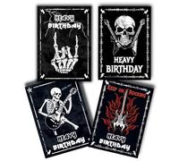 TinyTami Heavy Metal Birthday Card Set 4 Cool Rock Postcards with Envelopes Funny Greeting Cards for Metal Rocker & Headbanger