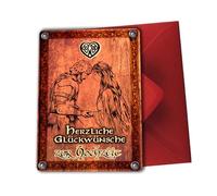 TinyTami Medieval Wedding Card Greeting Card for the Bride and Groom Knight and Lady with Red Envelope