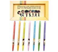 TinyTAN BTS Merchandise Official Licensed Kpop Merch Character Ballpoint Pen, 0.5mm, (1 Pack of 7 Pens) (Dynamite Ver.)