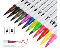 Tioamy Watercolor Marker Pen Set Dual Head Water Based Drawing Soft Brush Fineline Tip Color Pen for Kid Adult Coloring Painting Renderings Art Manga Comic Calligraphy Animation 12 Pack