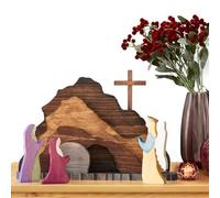 Tioheam Wooden Easter Tomb Set - Wooden Easter Scene with The Empty Tomb and Cross - Classic Collection Crafts, Hand Painted Religious Easter Centerpiece Table Decorations for Home