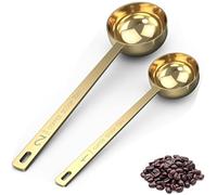 tiokin 2 Pieces 1&2 15ml 30ml Coffee Measuring Sets with Long Handle, Stainless Steel Tablespoon Scoops 1 Tbsp & 2 Tbsp Measuring Tablespoon for Ground Coffee, Loose Tea,Milk Brewin and Powder(Gold)