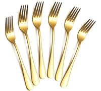 tiokin Dinner Forks Set,8 Inches Set of 6 Gold Food Grade Stainless Steel Silverware Forks,Table Forks,Flatware Forks,Mirror Finish Dishwasher Safe,Use for Home,Kitchen or Restaurant
