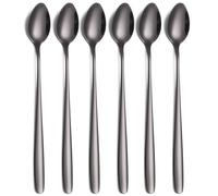 tiokin Latte Spoons Long Handle Teaspoons Set of 6 Stainless Steel 7.8Inches Tea Spoon Mixing Stirring Spoon for Coffee Espresso Iced Tea Milk Shake Ice Cream Sundeas Cool Drinking Set of 6(Black)