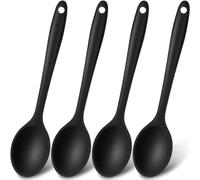 tiokin Pack of 4 Small Silicone Spoons, Non-Stick Kitchen Spoons, Cooking Spoons, Silicone Serving Spoons, Mixing Spoons for Kitchen Cooking Baking Stirring Mixing Tools (Black)