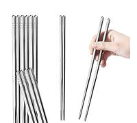 Tiokin Premium Reusable Stainless Steel Chopsticks - 5 Pairs, 9.5 Inch, Square, Non-Slip, Dishwasher Safe, Use for Home, Kitchen, Hotel, Restaurant