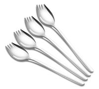 Tiokin Sporks, 4-Pack Salad Forks, 18/10 Stainless Steel, 7.4 Inches Long Handle, Ice Cream Spoons, Flatware Set, Reusable Fruit & Appetizer Forks for Household Use or Camping