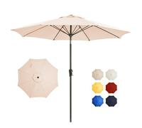 Tioline 9FT Large Outdoor Patio Umbrella Market Table Umbrella-UV Resistant, Easy Push Button Tilt and Crank, 8 Sturdy Ribs Heavy-Duty Pool Umbrella for Deck, Backyard,Garden,Beige