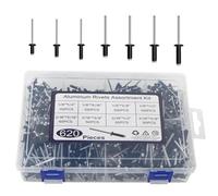 TIOMIOSEA 620PCS Blind Rivets Set 8 Sizes 3.2-4.8mm Aluminium Black Pop Rivet Kit with Storage Box Dome Head Fasteners for Metal Plastic Board DIY Home Car Repair (1/8" & 3/16")