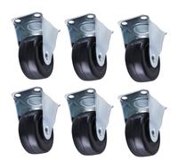 TIOMIOSEA Caster Wheels 2 Inch Set of 6 Fixed Rigid Castors Rubber Non Swivel Trolley Wheels with Top Plate for Furniture Workbench Desk Floor-Protective Silent Stationary Black Casters
