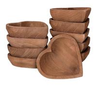 Tioncy 10 Pcs Wooden Dough Bowls - Wood Heart Shaped Hand Carved Paulownia Serving Decorative Bowl Bulk for Home Holding or Making Bread, Fruits, Salad & Candle, 7 Inch