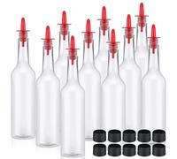 Tioncy 10 Sets 15oz Plastic Liquor Bottles with Pourers Sets 10 Plastic Long Neck Bottles with Pourer and Caps, Syrup Bottles Juice Pourer Bottle Reusable Leakproof Bottle for Home Party Bar (Red)