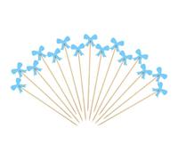 Tioncy 100 Pcs Bow Cocktail Picks Swizzle Stick Toothpicks 4.72 Inch Long Bamboo Fancy Toothpicks for Appetizers Drinks Birthday Bridal Wedding Baby Shower Bow Party Decoration (Blue)