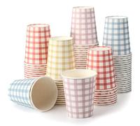 Tioncy 100 Pieces 9 oz Gingham Disposable Paper Cups Drinking Paper Cups Coffee Checkered Cups Birthday Cups Gingham Hot Cold Beverage Drinking Cup for Holiday Picnic Travel Birthday Party, 4 Colors