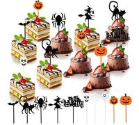 Tioncy 100 Pieces Halloween Plastic Picks Halloween Food Picks Funny Plastic Picks Halloween Cupcake Topper Picks Ghost Pumpkin Spiders Bats Skull Cupcake Toppers for Birthday Themed Party Food Fruit