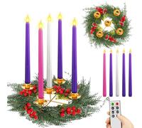 Tioncy 12 Inch Christmas Advent Wreath Candle Holder with 5 Flameless Candles Remote Control Wreath Candle Holder Centerpiece Decoration with Berries(Eucalyptus Berries,11 x 0.8 x 0.8 in)