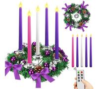 Tioncy 12 Inch Christmas Advent Wreath Candle Holder with 5 Flameless Candles Remote Control Wreath Candle Holder Centerpiece Decoration with Berries(Stylish,11 x 0.8 x 0.8 in)