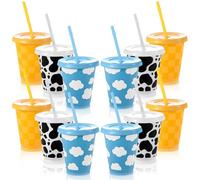 Tioncy 12 Pcs 16 oz Cartoon Story Party Reusable Plastic Cups Themed Plastic Tumbler with Lid and Straw Drinking Cup Cartoon Story Carnival Party Favors for Decorations Party Supplies