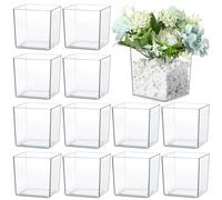 Tioncy 12 Pcs Cube Clear Flower Vase - 4'' x 4'' Acrylic Square Vase - Decorative Centerpiece for Plant, Wedding, Home, Office Floral Decor