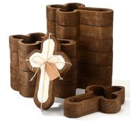 Tioncy 12 Pcs Wooden Dough Bowls for Candle Making Rustic Decorative Wood Dough Bowls Bulk for Decor Hand Carved Paulownia Wood Decorations with Cards for Food Bread Fruit Farmhouse Home Decor (Cross)