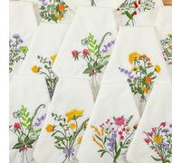 Tioncy 18 Pcs Floral Embroidery Napkins 18" Embroidery Flower Linen Cotton Napkin Bulk for Wedding Tea Cocktail Spring Flower Birthday Party Table Centerpiece Mexican Kitchen Curtain Decor (White)