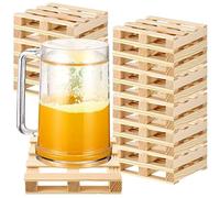 Tioncy 18 Pcs Mini Wooden Pallets Wood Pallet Coasters Crafts Rustic Square Bar Coasters for Hot Cold Beverage Drink Wine Beer Table Protection, 4" x 4" x 0.6"