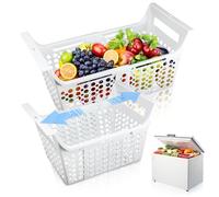 Tioncy 2 Pcs Adjustable Freezer Baskets for Chest Freezer Deep Freezer Organizer Bins Expandable Freezer Storage Bins with Handle Adjustable From 16.3" to 21.3" Freezer Organization Accessories