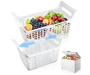 Tioncy 2 Pcs Adjustable Freezer Baskets for Chest Freezer Deep Freezer Organizer Bins Expandable Freezer Storage Bins with Handle Adjustable From 16.3" to 21.3" Freezer Organization Accessories