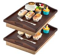 Tioncy 2 Pcs Bamboo Lap Tray with Detachable Pillow, Walnut Brown | Bed Trays TV Lap Desk, 16.9'' x 13'' Lap Trays with Handles for Adults Eating in Recliner Breakfast, Housewarming Gift