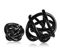 Tioncy 2 Pcs Decorative Ball Glass Knot Decor 3.9''/5.9'' Large Orbit Glass Ball for Shelf Accents Tabletop Centerpiece Abstract Decoration for Room Living Room Modern Art Sculpture(Black)