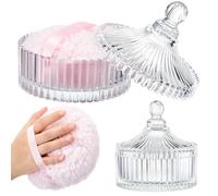 Tioncy 2 Pcs Extra Large Dusting Powder Puff and Container for Women-5.43'' Glass Crystal Dusting Powder Container with 5.91'' Body Soft Washable Reusable Velour Face(Clear)