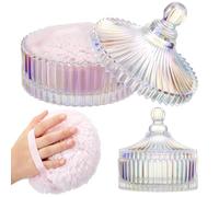 Tioncy 2 Pcs Extra Large Dusting Powder Puff and Container for Women-5.43'' Glass Crystal Dusting Powder Container with 5.91'' Body Soft Washable Reusable Velour Face (Dazzling)