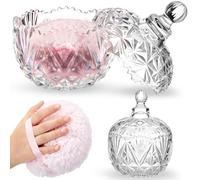 Tioncy 2 Pcs Extra Large Dusting Powder Puff and Container for Women-5.43'' Glass Crystal Dusting Powder Container with 5.91'' Body Soft Washable Reusable Velour Face(Clear,Crown)