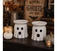 Tioncy 2 Pcs Terracotta Ghost Candle Holders Halloween Candlestick Holder Ghost Table Centerpiece Fall Candle Decor for Halloween Holiday Party Porch Tabletop Fireplace Mantel Decor