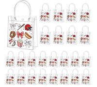 Tioncy 24 Pcs Baseball Bow Clear PVC Party Gift Bags with Handles Bulk Baseball Clear Plastic Goodie Treat Cookies Candy Bags Sport Themed Party Favor for Snack Wrapping Birthday, 8 x 8 x 3.15''