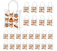 Tioncy 24 Pcs Clear Thanksgiving Gift Bags with Handle, 8 x 8 x 3.15'' Fall Autumn Treat Candy Goodie Bags, Thanksgiving Harvest Theme Party Favor, Family Holiday Birthday Supplies