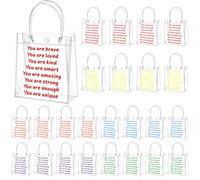 Tioncy 24 Pcs Inspirational Clear Gift Bags Bulk for Women You Are Brave Motivation Quotes Clear Plastic Goodie Treat Candy Bags with Handle for Snack Wrapping Birthday Supplies, 8 x 8 x 3.15''
