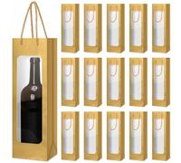 Tioncy 24 Pcs Single Wine Bottle Gift Bag, Champagne Bags with Clear Window for Wedding Reusable Flower Boxes with Handles for Holiday Birthday(Gold)