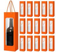 Tioncy 24 Pcs Valentines Day Single Wine Bottle Gift Bag Bulk Wedding Champagne Boxes with Clear Window Handles Reusable Holiday New Year Party Favor(Orange)