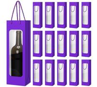 Tioncy 24 Pcs Valentines Day Single Wine Bottle Gift Bag Bulk Wedding Champagne Boxes with Clear Window Handles Reusable Holiday New Year Party Favor (Purple)