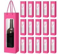 Tioncy 24 Pcs Valentines Day Single Wine Bottle Gift Bag Bulk Wedding Champagne Boxes with Clear Window Handles Reusable Holiday New Year Party Favor(Rose Red)