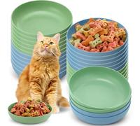 Tioncy 24 Pieces Whisker Fatigue Relief Cat Bowl Shallow Cat Food Dish Wide and Small Plate Wide Stray Wet Feeding Bowl for Ferrets Feral Short Legged Kitten, 5.5 Inch Wheat Straw (Blue,Green)