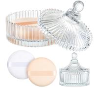 Tioncy 3 Pcs Extra Large Body Powder Puff and Container 5.43'' Glass Body Container with 5.12'' Powder Puff Glass Jar for Women's Talcum(Clear)