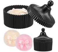 Tioncy 3 Pcs Large Body Powder Puff and Container Crystal Container Soft Washable Reusable Velour Face Body Glitter Powder Puff Wet Dry Makeup Simple Style (Black)