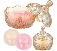Tioncy 3 Pcs Large Body Powder Puff and Container Crystal Container Soft Washable Reusable Velour Face Body Glitter Wet Dry Makeup(Amber)